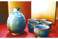 幸せ家族　青交趾釉　酒器セット