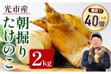 YA01 光市産朝掘りたけのこ 2kg  [2026年4月上旬から4月中旬にかけて順次発送予定]  山口県光市産 たけのこ 筍 タケノコ 国産 野菜 旬 新鮮 採りたて 煮物 味噌汁 炊き込みご飯