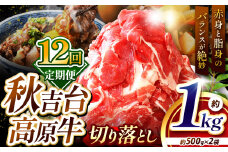 【定期便 12回】 秋吉台高原牛 切り落とし 合計 1kg  ( 約500g × 2 ) ｜ 12回 1000ｇ 数量限定 お肉 牛 肉 牛肉 にく 切り落とし 12kg 食べ物 長州 ブランド 限定 国産 山口 県 美祢市 秋吉台 高原 お礼の品 返礼品 送料無料 定期便