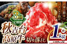 【定期便 3回】 秋吉台高原牛 切り落とし 合計 1kg  ( 約500g × 2 )  ｜ 3回 1000ｇ 数量限定 お肉 牛 肉 牛肉 にく 切り落とし 3kg 食べ物 長州 ブランド 限定 国産 山口 県 美祢市 秋吉台 高原 お礼の品 返礼品 送料無料 定期便