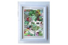 タニク植物の花にサボテンの花畑 〔複製画（A4サイズ）〕 （額付き）絵：徳原望