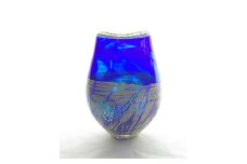 ＜ガラス作家 西川 慎＞花入れ「瑠璃の波」 吹きガラス 硝子 ガラス 花器 花瓶 西川慎 贈り物 ギフト F6L-122