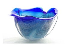 ＜ガラス作家 池本美和＞花入れ「Water Moon」No1 青 吹きガラス 硝子 ガラス 花器 花瓶 池本美和 贈り物 ギフト F6L-508