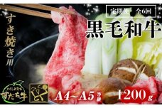 定期便 6回お届け すだち牛黒毛和牛（すき焼き用）1.2kg