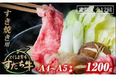 定期便 12回お届け すだち牛黒毛和牛（すき焼き用）1.2kg 合計14.4kg