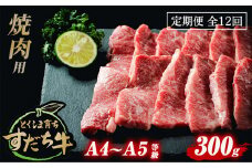 定期便 12回お届け すだち牛黒毛和牛（焼肉用）300g 合計3.6kg