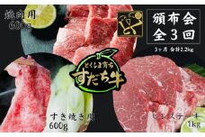 頒布会 3回お届け すだち牛  焼肉用600g & すき焼き用600g & ヒレ1kg 合計2.2kg
