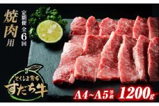 定期便 6回お届け すだち牛 黒毛和牛 （ 焼肉用 ） 1.2kg 合計7.2kg