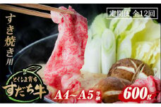 定期便 12回お届け すだち牛黒毛和牛（すき焼き用）600g 合計7.2kg
