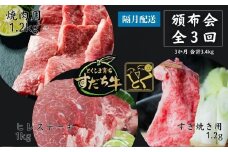頒布会 隔月配送 3回お届け すだち牛  焼き肉用1.2kg ＆ すき焼き用1.2kg & ヒレ1kg  合計3.4kg