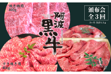 頒布会 3回お届け 阿波黒牛 焼肉用400g & すき焼き用400g & 切り落とし700g 合計1.5kg