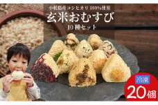 コシヒカリ おにぎり 玄米 おむすび 10種セット 20個 米 玄米 鮭 じゃこ 阿波牛 ゆず みそ うめ ひじき きくらげ おかか レンジ 国産 冷凍おにぎり 簡単 調理 朝ごはん おやつ ダイエット 健康 小松島市 徳島
