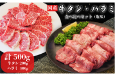 国産 牛タン ハラミ セット 計500g 牛肉 タン 薄切り ハラミ  希少部位 焼き肉 BBQ 焼肉 肉 お肉 高級 絶品 ふるさと納税 小松島市