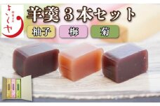 和菓子 羊羹 ようかん 3本 菊 梅 柚子 セット 詰合せ あんこ 餡子 こしあん お菓子 デザート スイーツ 小豆 茶菓子 お茶請け ギフト 贈答 徳島県 吉野川市
