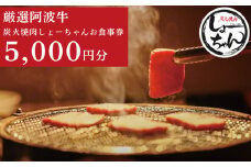 焼肉 阿波牛 食事券 5000円分 チケット 黒毛和牛 和牛 牛肉 焼き肉 肉 レストラン 韓国料理 お食事券 割引券 クーポン券 クーポン 商品券 徳島県 吉野川市 炭火焼肉しょーちゃん