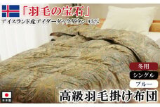 アイダーダックダウン95％使用 羽毛掛け布団 シングル 1枚 （ブルー）　	羽毛布団 掛け布団 シングル アイダーダックダウン95％ 国内洗浄 立体キルト 日本製 掛布団 寝具 冬 厚め 本掛け ダウンケット 布団 ブルー
