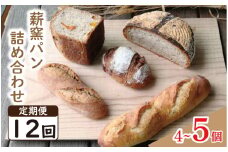 パン フランスパン カンパーニュ 4～5個 12回 定期便 ライ麦 全粒粉 小麦 詰め合わせ セット ハードパン 薪窯パン 朝ごはん おやつ 徳島県 吉野川市　