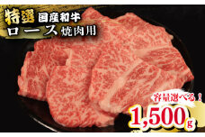 牛肉 特選 ロース 焼肉用 1.5kg えらべる容量 焼肉 国産和牛 和牛 焼き肉 赤身 にく ぎゅう うし バーベキュー BBQ やきにく お祝い イベント パーティー おかず おつまみ 贈答 プレゼント 徳島県 吉野川市