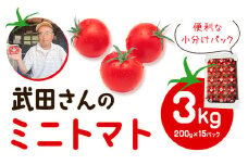 ＜ 先行予約 ＞ 武田さんのミニトマト 3kg 200g × 15パック 《7月中旬‐8月末頃出荷》武田賢一 徳島県 美馬市 ミニトマト 送料無料 野菜 とまと トマト 青果物
