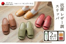 抗菌 レザー 調 スリッパ Ｍサイズ２足セット Ｍレッド+Ｍイエロー ヤングハウス《90日以内に出荷予定(土日祝除く)》｜ スリッパ い草 前あき タイプ お手入れ 簡単 おしゃれ シンプル ギフト プレゼント 記念日 父の日 母の日 結婚記念日 自宅用 来客用 徳島県 美馬市 送料無料 st-p