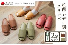 抗菌 レザー 調 スリッパ Ｍサイズ ２足セット Ｍブラウン+Ｍグリーン ヤングハウス《90日以内に出荷予定(土日祝除く)》｜ スリッパ い草 前あき タイプ お手入れ 簡単 おしゃれ シンプル ギフト プレゼント 記念日 父の日 母の日 結婚記念日 自宅用 来客用 徳島県 美馬市 送料無料 st-p