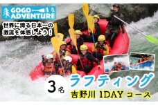 ラフティング 吉野川1DAYコース 3名 利用券 GOGOアドベンチャー アクティビティ ウォータースポーツ 吉野川 激流 徳島県 三好市 みよし 体験 観光 旅行 チケット 夏休み 自然 家族連れ 体験チケット 施設利用券 ゴーゴーアドベンチャー