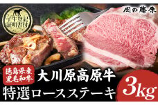 大川原高原牛　特選ロース　3kg  《30日以内に出荷予定(土日祝除く)》［和牛 希少 佐那河内 さなごうち 大川原高原 牛肉 鍋  特選 ロース 贅沢  ステーキ 焼肉 しゃぶしゃぶ すき焼き 牛丼 炒め物 ブロック肉  弁当 レシピ 冷凍 ギフト 贈答］