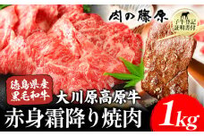 大川原高原牛 赤身・霜降り焼肉用 1kg 株式会社肉の藤原《30日以内に出荷予定(土日祝除く)》徳島県 佐那河内村 和牛 希少 佐那河内 さなごうち 大川原高原 牛肉 焼肉  赤身  贅沢 あっさり バーベキュー BBQ 弁当 冷凍 ギフト 贈答