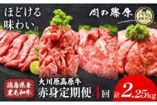 《定期便》全4回お届け！大川原高原牛　赤身(スライス・切り落とし・焼肉・しゃぶしゃぶ 各500gずつ) 株式会社肉の藤原 《お申込み月の翌月から出荷開始》牛肉 定期便 月1回 徳島県 佐那河内村 st-p