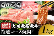 大川原高原牛 特選ロース 焼肉 1kg 冷凍便 肉の藤原《30日以内に出荷予定(土日祝除く)》和牛 希少 大川原高原 牛肉 焼肉 ロース 贅沢 バーベキュー BBQ キャンプ ギフト 贈答 徳島県 佐那河内村 st-p