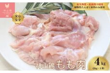 032-001　特別飼育鶏「神山鶏」もも肉4kg (2kg×2袋）｜抗生物質・抗菌剤不使用、植物性たんぱく原料のみ使用 ※離島への配送不可