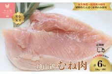 043-1001　【定期便】特別飼育鶏「神山鶏」ムネ肉2kg×3回※計6kg (抗生物質・抗菌剤不使用、植物性たんぱく原料のみ使用) ※離島への配送不可