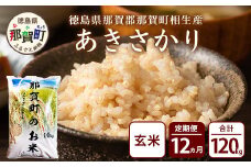 【定期便12回】那賀町のお米（玄米） あきさかり10kg ［徳島 那賀 国産 お米 こめ おこめ 米 ご飯 ごはん 玄米 10kg 10キロ げんまい げん米 和食 おにぎり お弁当 あきさかり アキサカリ 父の日 敬老の日 お中元 お歳暮 ギフト プレゼント 送料無料］【YS-23】