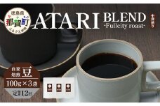 【定期便12回】【豆タイプ】珈琲屋 中-ATARI- BLEND (中深煎り) -Fullcity roast- 100g×3袋×12回【徳島県 那賀町 自家焙煎 コーヒー 珈琲 ブレンド コーヒー豆 珈琲豆 豆 スペシャリティコーヒー レギュラーコーヒー 中深煎り フルシティロースト 詰め合わせ ギフト プレゼント お取り寄せ】CO-31