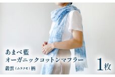 あまべ藍オーガニックコットンマフラー（藍染）叢雲柄★日本オーガニックコットン協会認定！  マフラー オーガニックコットン 藍染 叢雲柄 あまべ藍 綿 コットン ギフト プレゼント ファッション おしゃれ オシャレ
