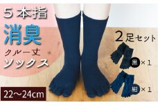五本指消臭ソックス2足セット（クルー丈/22～24cm/婦人サイズ）  五本指 靴下 2足 消臭 ソックス セット クルー丈 22～24cm 婦人サイズ くつした レディース 婦人