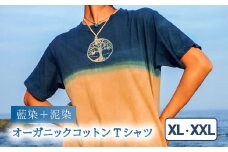Tシャツ 藍染 泥染 XL/XXLサイズ オーガニックコットン 藍 藍染め 泥染め 宍喰祇園染 天然染料