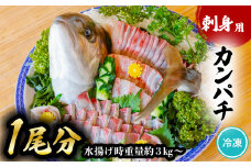 カンパチ 刺身用 1尾分 水揚げ時重量3kg以上 かんぱち 勘八 大容量 小分け 養殖 冷凍