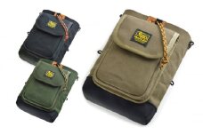 VanNuys セミフラップフロントポケット付き ウエストオープンツールバッグ  多機能 収納多数 メンズウエストバッグ  メンズヒップバッグ 帆布 バンナイズ  ブラック