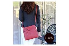 LIME（ライム）　ヌメ革スクエア型ショルダーバッグ　ワイン