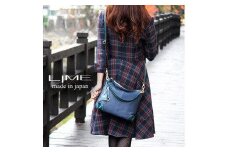 LIME（ライム）　シルクレザー　2wayショルダーバッグ　ネイビー