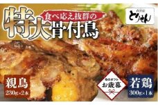 【お歳暮ギフト】食べ応え抜群の特大骨付鳥 親鳥230g×2本・若鶏300g×1本