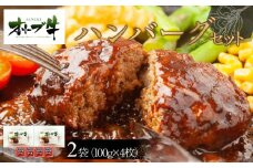 オリーブ牛　ハンバーグ２袋(100g×4枚)セット