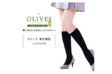 オリーブ綿混着圧ハイソックス3色セット