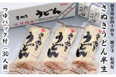 さぬきうどん半生（つゆパック付）（30人前） 讃岐うどん 半生 つゆ だし 麺 のどごし 製麺所 紀州屋 香川 観音寺