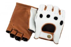ドライビンググローブ ハーフフィンガー  カカザン  CACAZAN 革手袋 レザーグローブ 【カラー：アイボリー×キャラメル／サイズ：S】