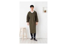 【カーキ】ロング丈シンプルラグランメンズ割烹着