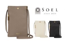 [№4631-6055]2605【SOEL】2つのポケットで仕分けのできるスマートフォンポシェット Taupe スマホポシェット スマホバッグ ショルダーバッグ イタリアンレザー 財布 カード入れ 東かがわ