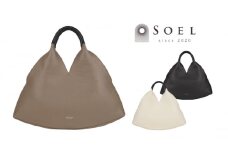 [№4631-6059]2606【SOEL】手にした時のシルエットが美しいトライアングルレザーハンドバッグ Ivory レザーバッグ ハンドバッグ レディース イタリアンレザー 撥水