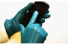 [№4631-6114]2653 革手袋 スマホ対応 カシミヤ混ニット裏生地 婦人用 レディース 羊革 グレージュ 20cm
